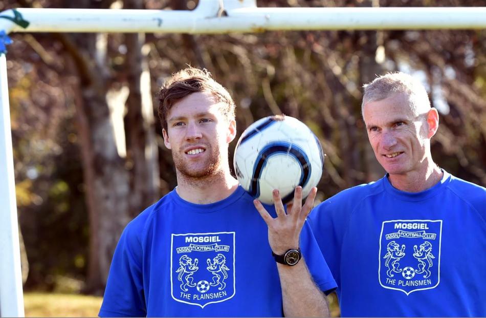 Matt Kelly with dad Phil Kelly at Robin Hood Park yesterday. Photo by Peter McIntosh.