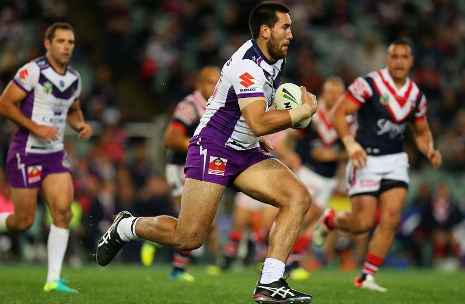 Nelson Asofa-Solomona carries the ball for the Storm. Photo: Getty Images