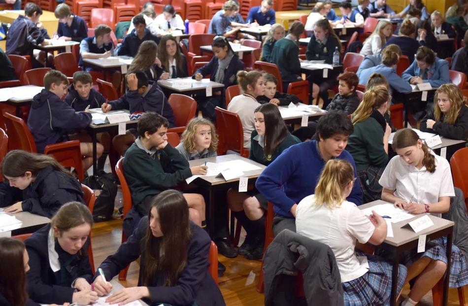Pupils participate in the Otago Daily Times Extra! spelling quiz at Otago Girls’ High School last...