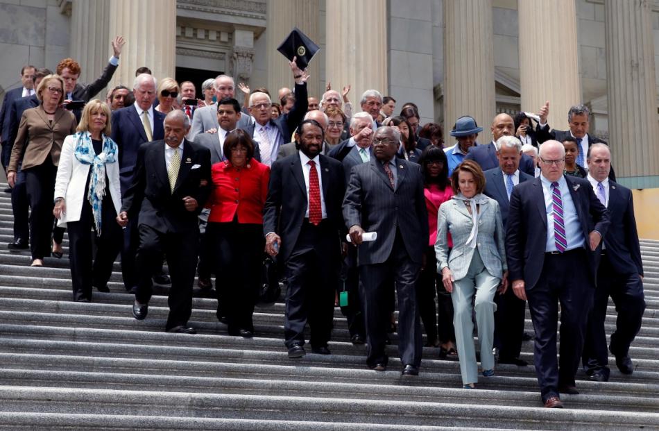 US House Democrats walk out on the East Front on Capitol Hill in Washington after their sit-in...
