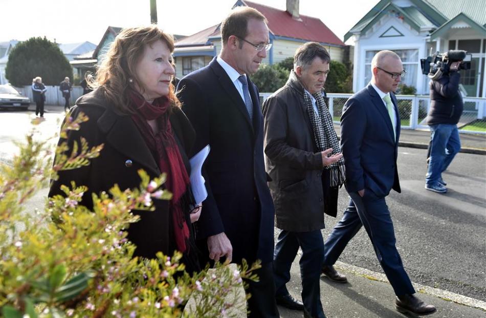 Labour leader Andrew Little (centre left) and Dunedin Mayor Dave Cull (centre right) are...