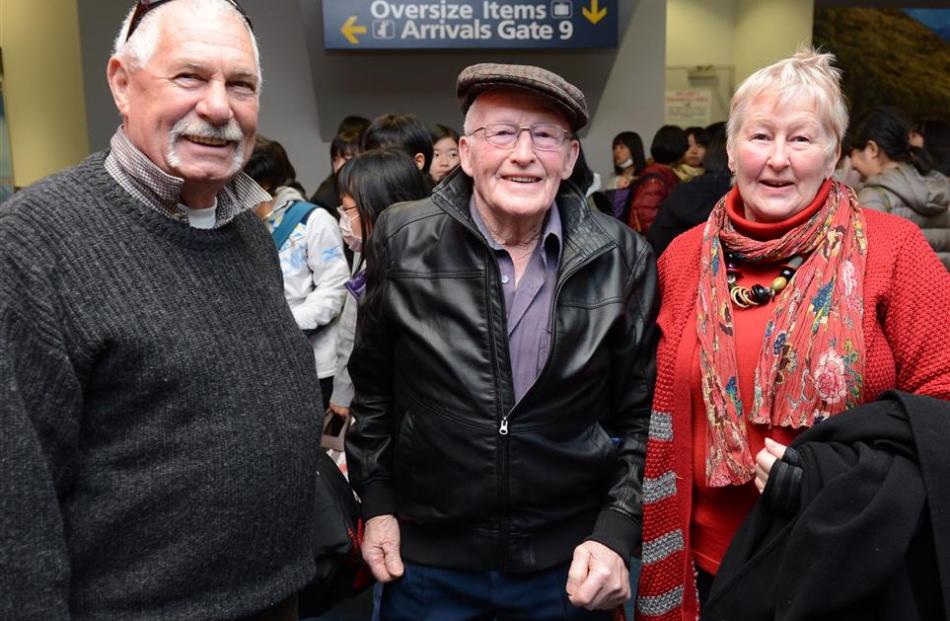 Kiwi Regional Airlines passengers (from left) George Addis, Garth Turner and Raeleen Addis are...