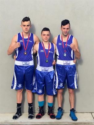 Otago Boxing Association boxers (from left) Alex Hanan, Kasib Murdoch and Matt Crawford display...