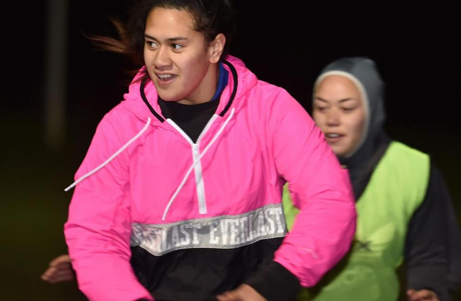 Otago Spirit player Kilistina Moata’ane is pursued by team-mate Kiana Wereta during practice at...