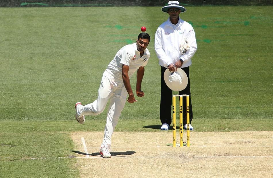 Ravi Ashwin bowls for India. Photo: Getty Images