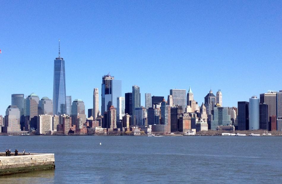 Lower Manhattan and the financial district is pictured from Ellis Island. 










