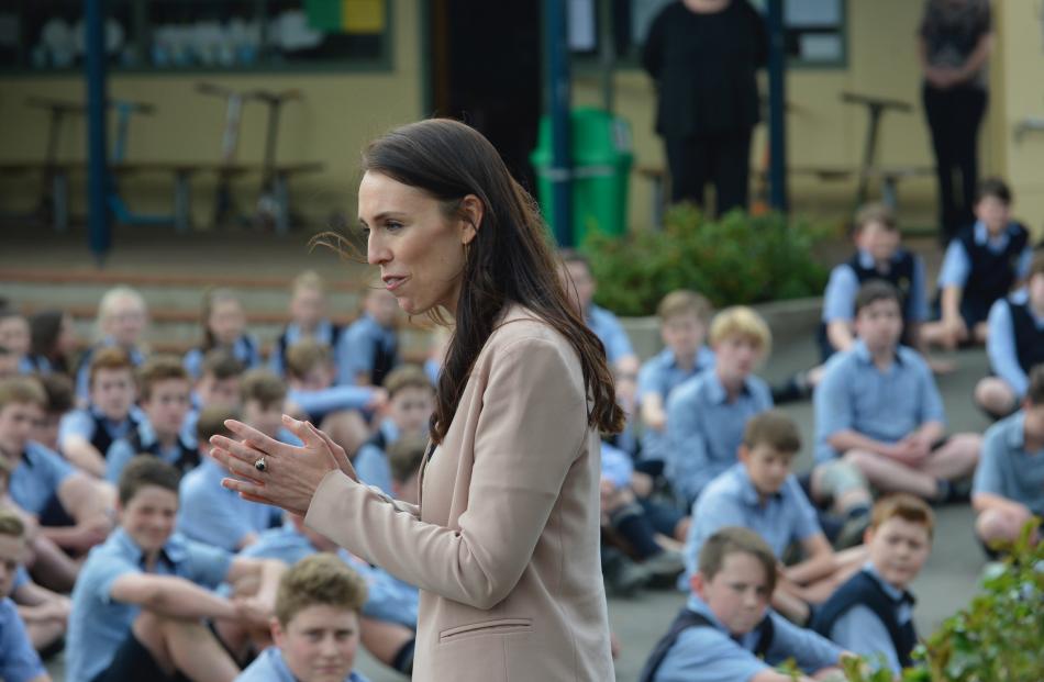 Jacinda Ardern speaks to pupils at Taieri College. Photo: Gerard O'Brien