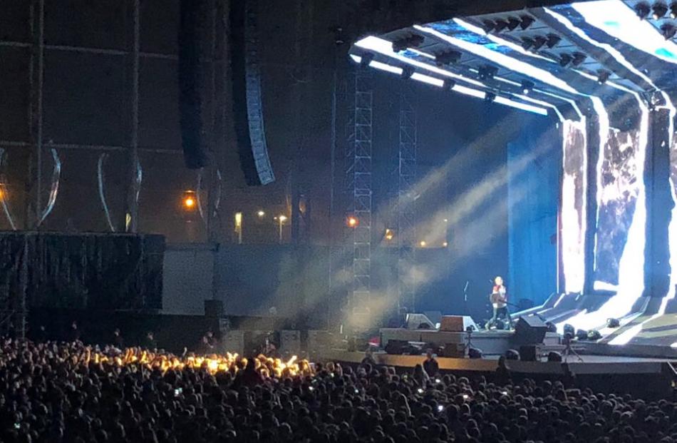 Ed Sheeran lights up Forsyth Barr Stadium. Photo: Debbie Porteous 