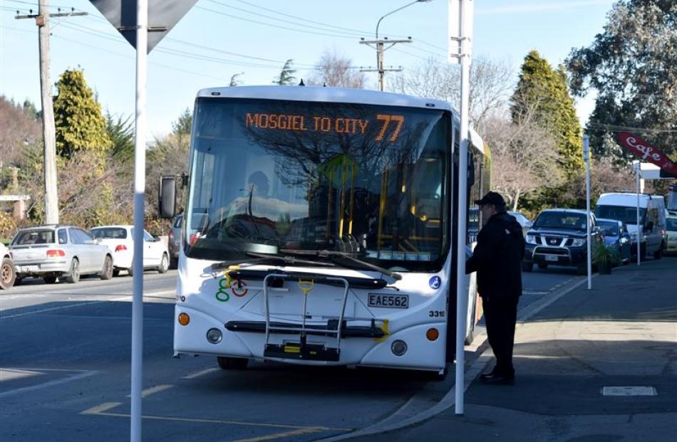 Buses arrive at Green Island, where ''super stops'' are being developed as part of Dunedin bus...