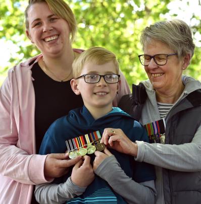 Former New Zealand Defence Force nurse Kelly Morrissey (left) attends the Armistice Day service...