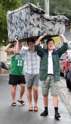 Third-year students (from front) James Copland, of Timaru, Luke Tatley, of Tauranga, and Logan...