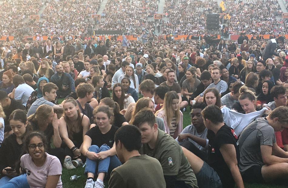 About 15,000 people have gathered at Forsyth Barr Stadium in Dunedin tonight for the Christchurch terror attack vigil. Photo: Gerard O'Brien