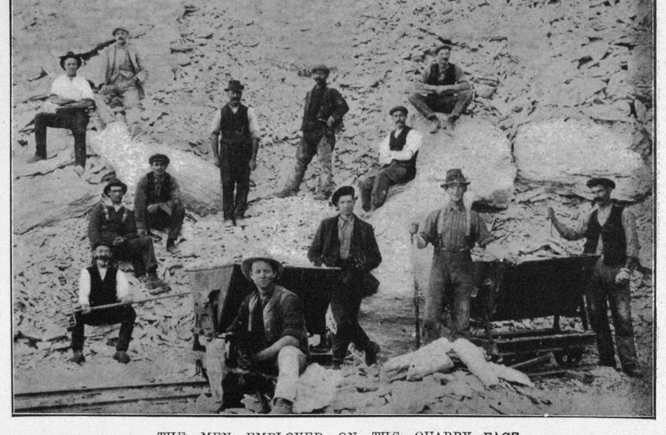 The men employed at the quarry face of the Milburn Lime and Cement Company’s works. — Otago...