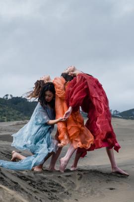 Katie Day’s graduate collection, Open Space, modelled by Nadine Kemp, Lauren Moon and Peyton Leong, of Red Eleven Model Management. Photo: Natalie Ng