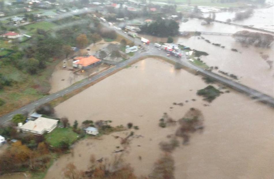 Traffic on SH 1 is stopped at Maheno just south of the Kakanui River bridge (centre right) when...