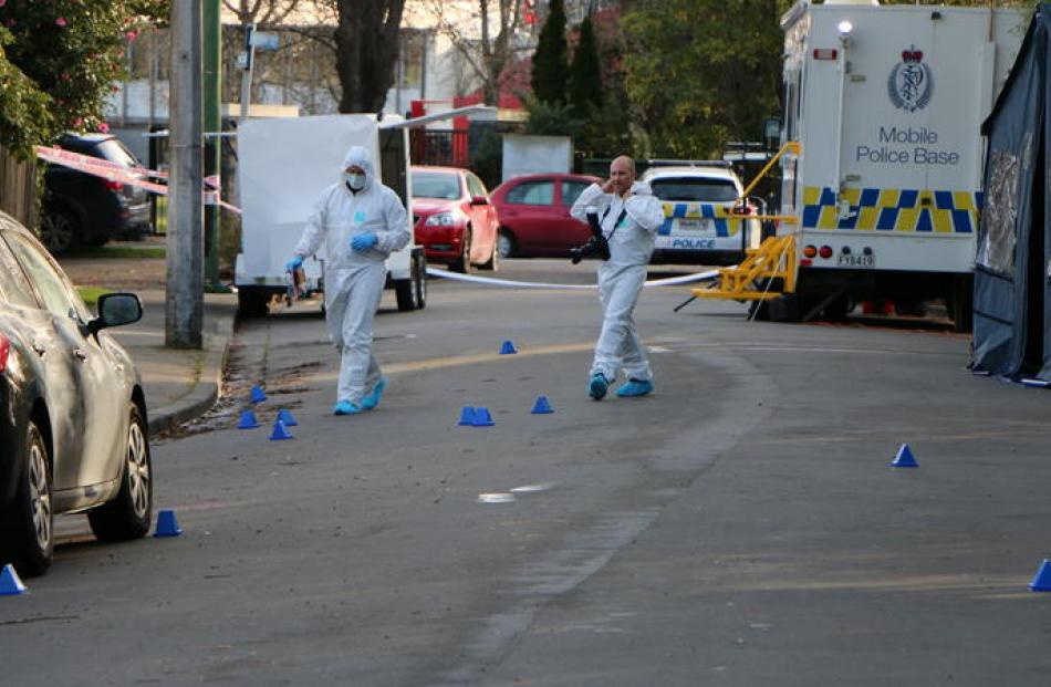 Police at Medbury Tce. Photo: RNZ / Conan Young
