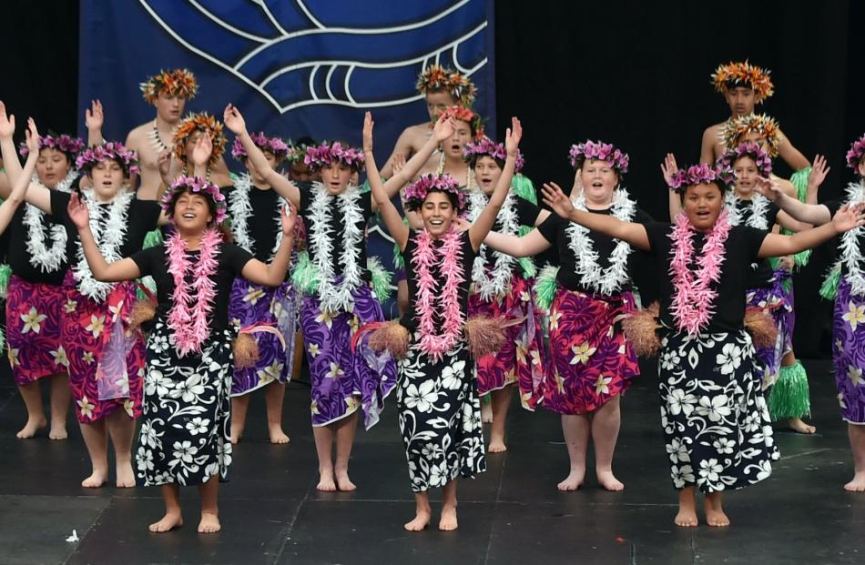 Tahuna Intermediate School’s Cook Islands group spreads a wave of colour across the stage at...
