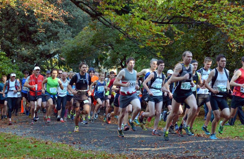 Competitors in the Three Peaks race leave Chingford Park yesterday morning. Photo by Gerard O'Brien.