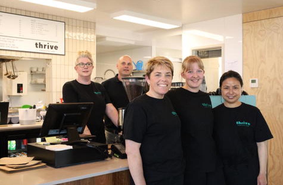 Chris Berkett, Tim Riley, Maree Wilson, Alaina le Maitre, and Cecily Mak at Thrive Cafe. Photo:...