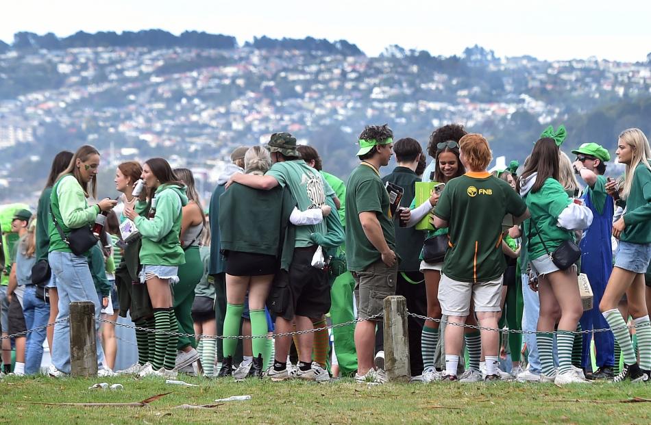 Students crowd the streets of North Dunedin and Bracken’s View to celebrate St Patrick’s Day....