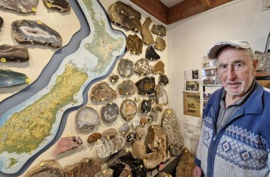 Museum owner Vince Burke, 85, with some of his precious agate rocks collected from all over New...