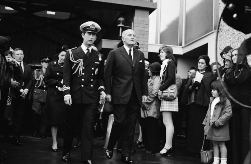 Prince Charles represented the Queen at the state funeral of Norman Kirk on September 4, 1974, at...