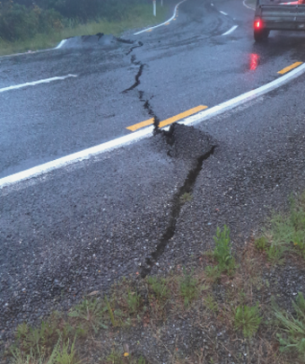 Cracks in the highway at Knights Point, north of Haast. Photo: NZTA