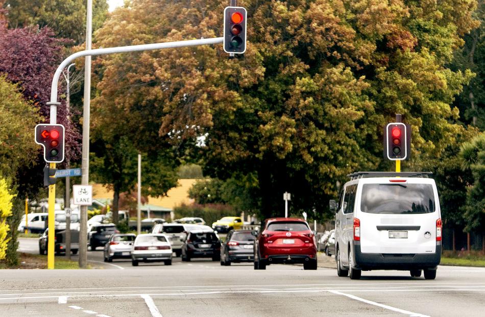 A van runs the red light at Christchurch’s worst intersection for red-light running – the...