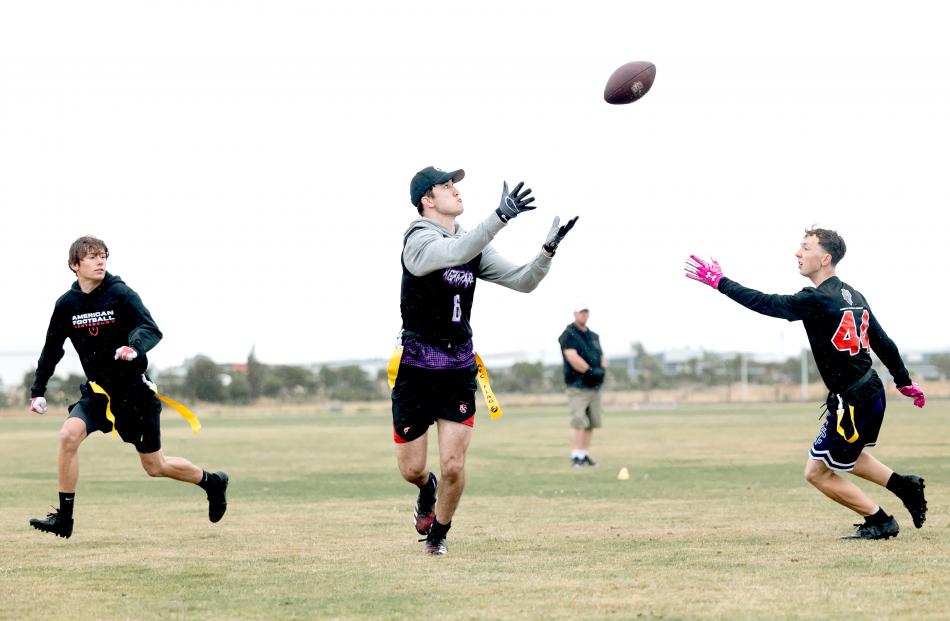 Senior Canterbury Flag Football players in action. Player numbers for the sport have quadrupled...