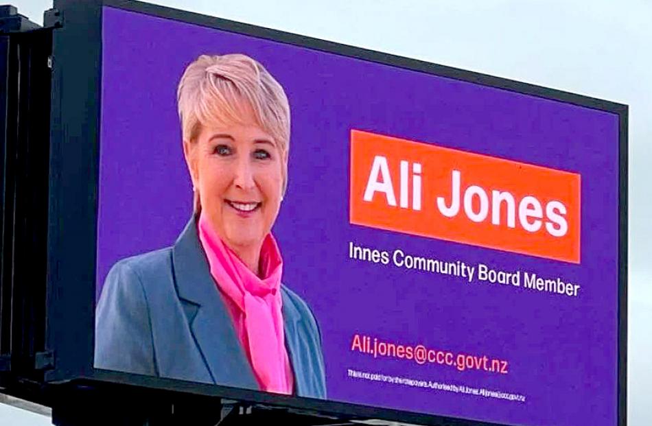 Innes Ward city council candidate Ali Jones has been promoting her community board membership on...
