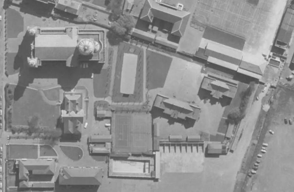 An aerial view of the Diocese site. The cathedral dome can be seen on the left and Xavier College...