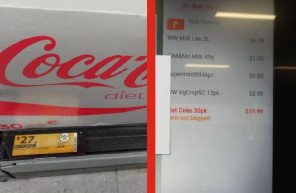 A box of Coca Cola a customer paid more at checkout for than the shelf price tag. Photo: Supplied