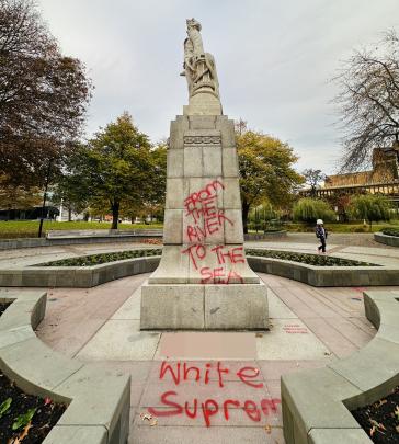 The vandalised statue of Captain Cook. Photo: Chris Barclay