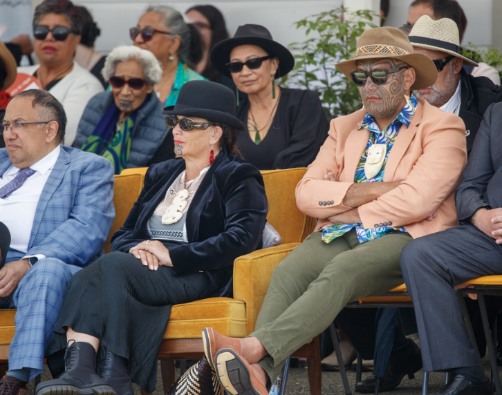 Te Pāti Māori co-leaders Debbie Ngarewa-Packer and Rawiri Waititi listening to speeches at Rātana...