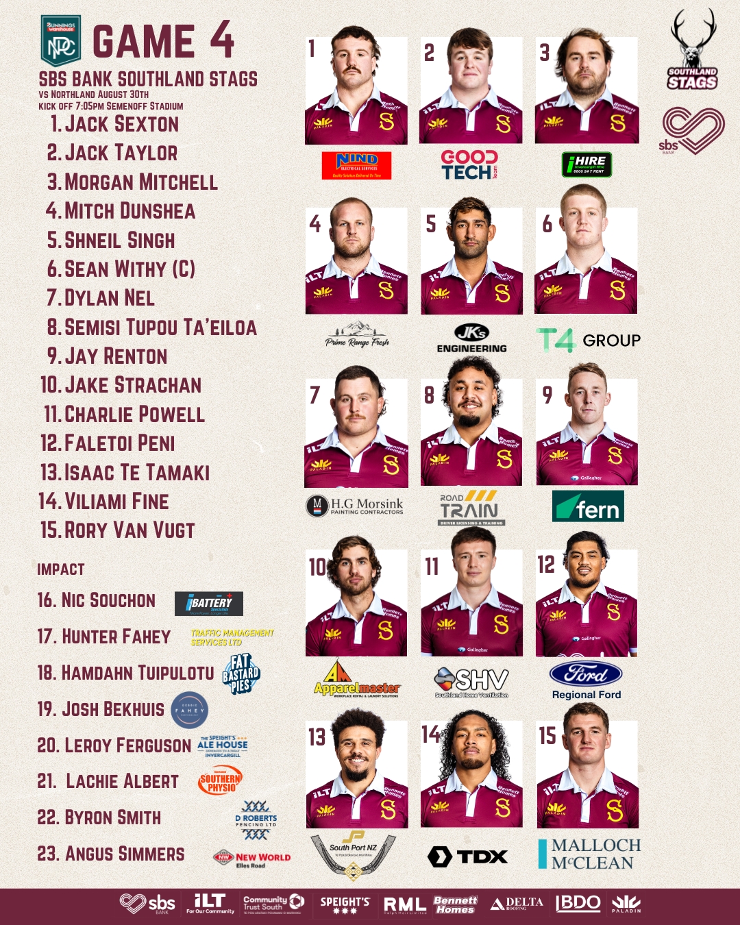 SBS Bank Southland Stags named to take on Northland for the Heta (Peter) Tetai Trophy