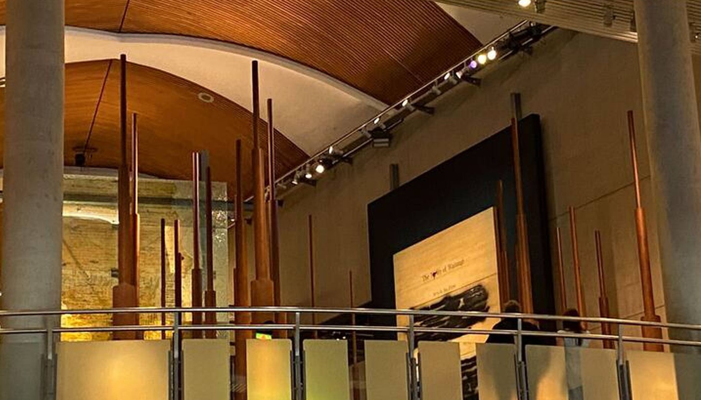 A view from inside Te Papa show the damage to the Treaty of Waitangi exhibition. Photo: NZME