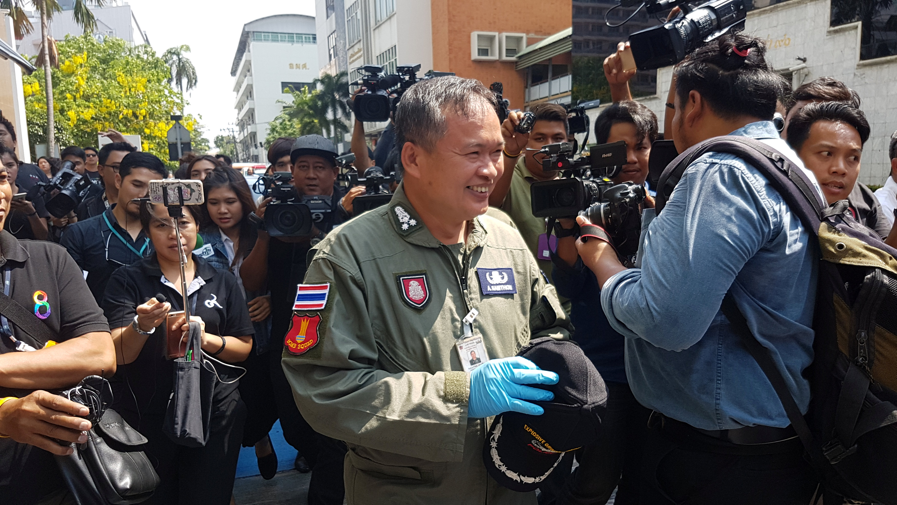Thai police explosive ordance team commander Kamthorn Aucharoen leaves the Phramongkutklao...