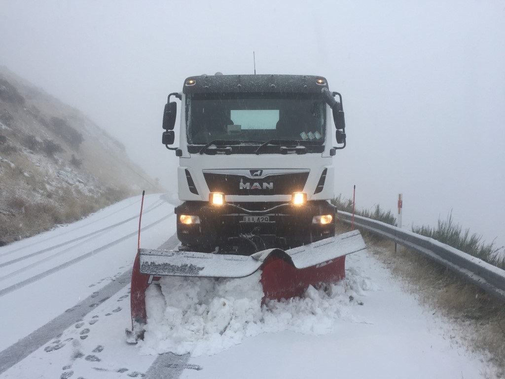 Snow clearing on the Remarkables skifield road this morning. Photo: NZSki Ltd
