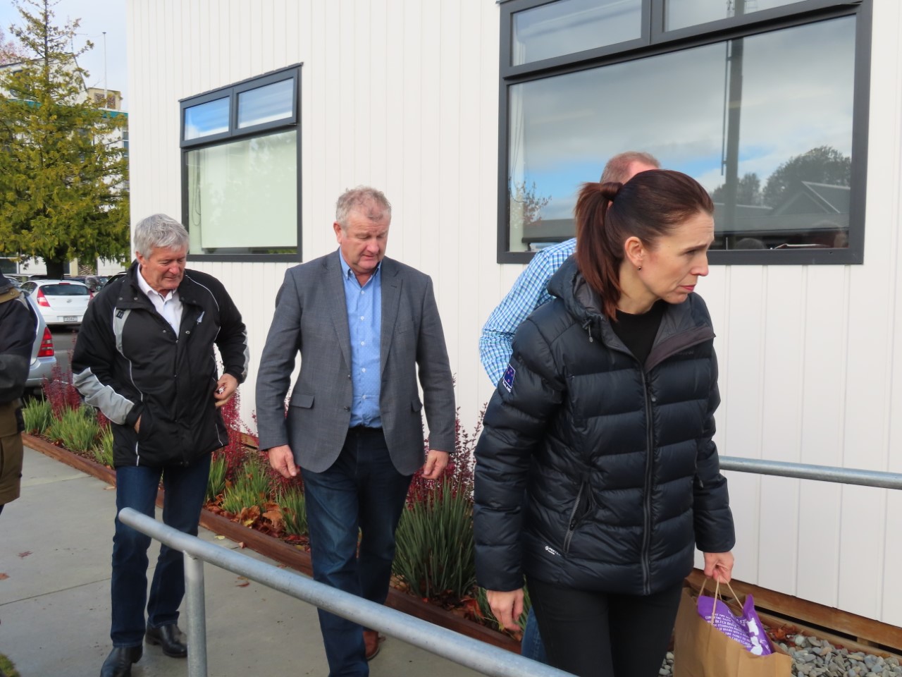 Ardern travelled to Ashburton in a Defence Force helicopter which landed about 10am. Photo:...