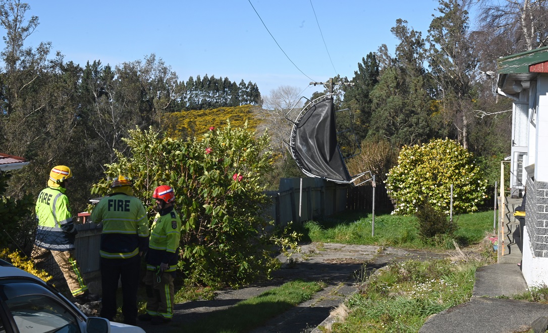 A trampoline ended up wrapped around a power pole in Statham St in the Dunedin suburb of...