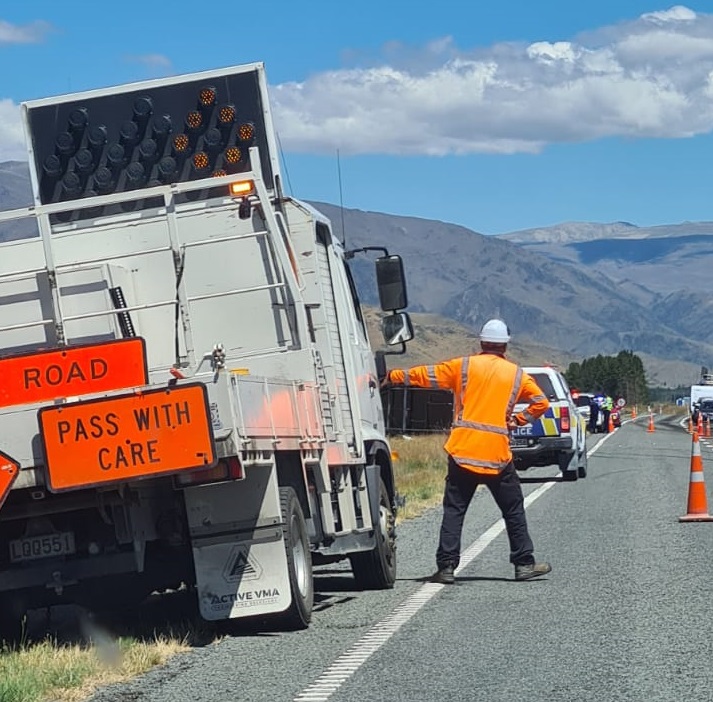 Traffic control in place following the crash. Photo: Supplied