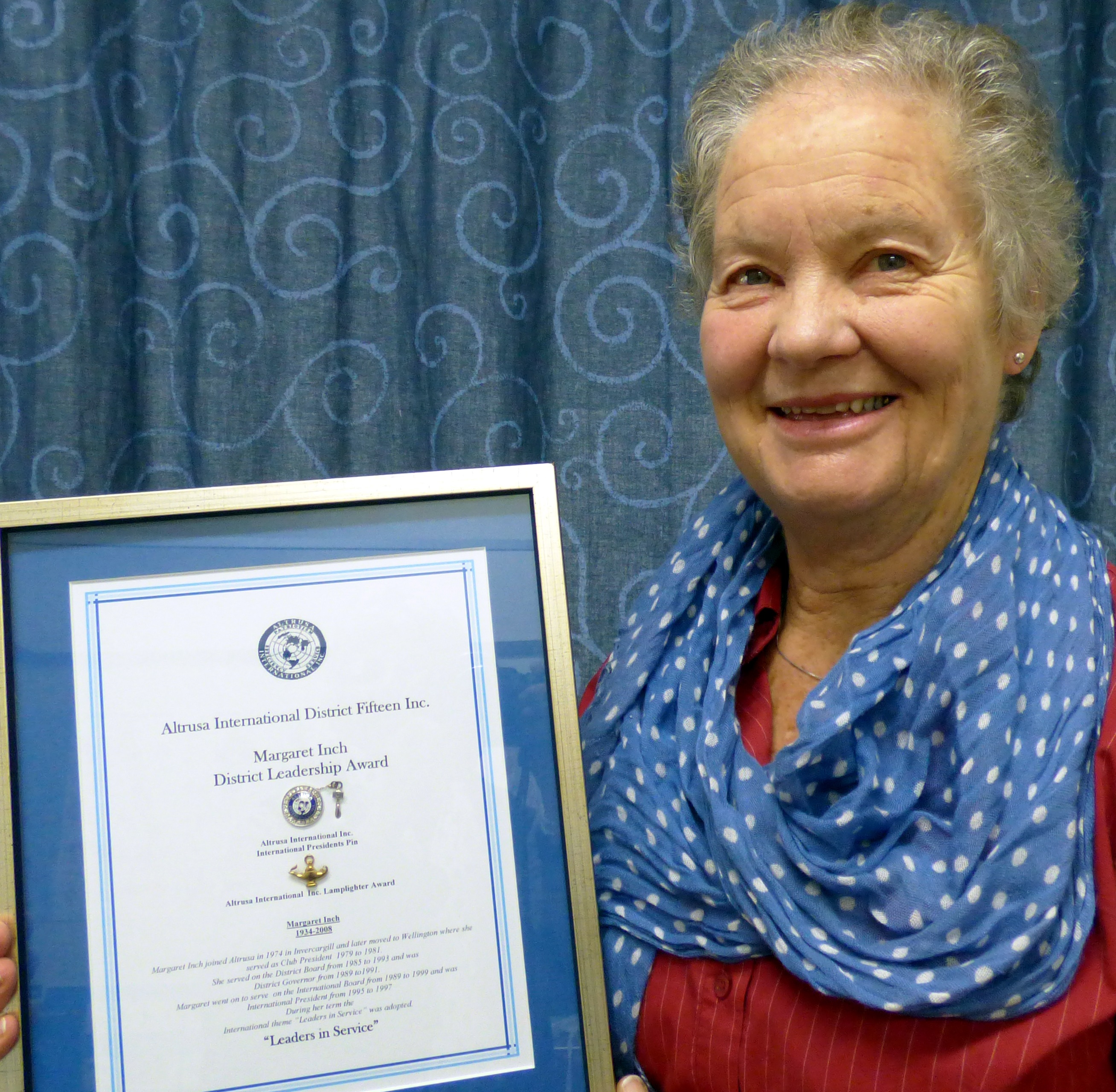 Long-standing Altrusa Club of Taieri member Clare Banks holds the Margaret Inch Leadership Award,...