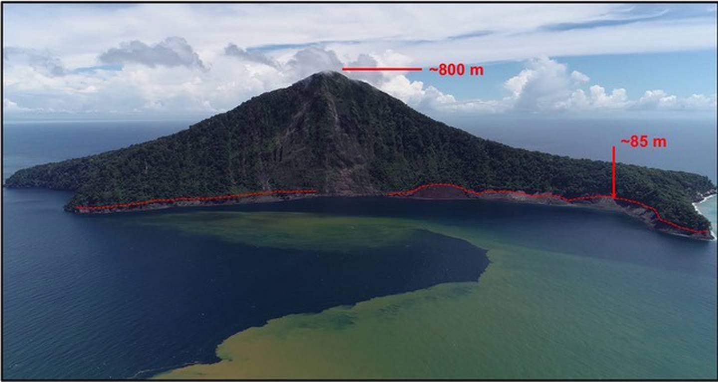 This image of Indonesia's Rakata Island shows the 85m-height of the tsunami when it hit in...