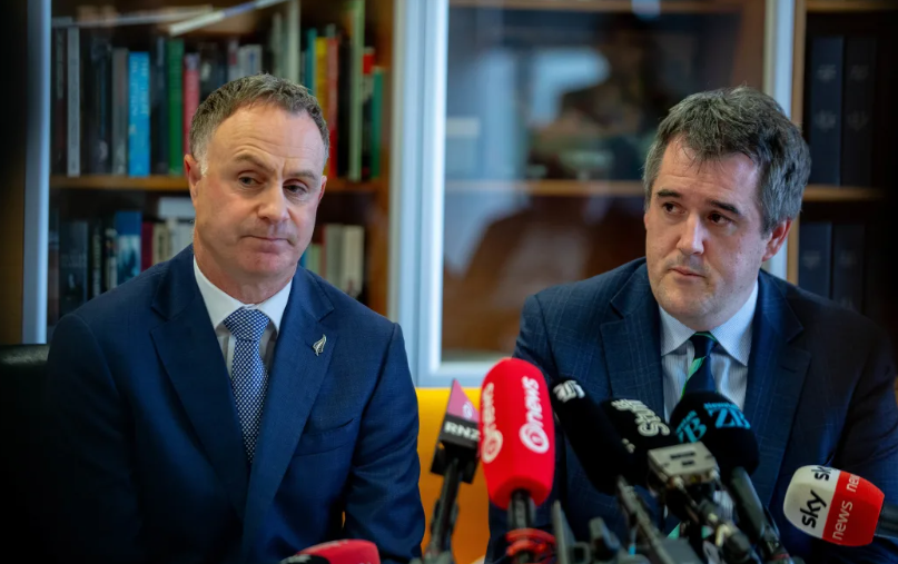 Simon Watts and Chris Bishop. Photo: RNZ/Mark Papalii