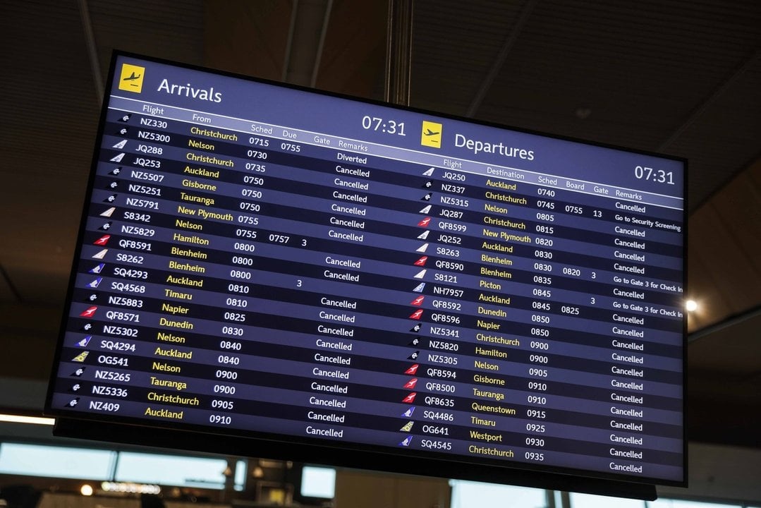 Cancellations listed at Wellington Airport on Thursday morning. Photo: RNZ