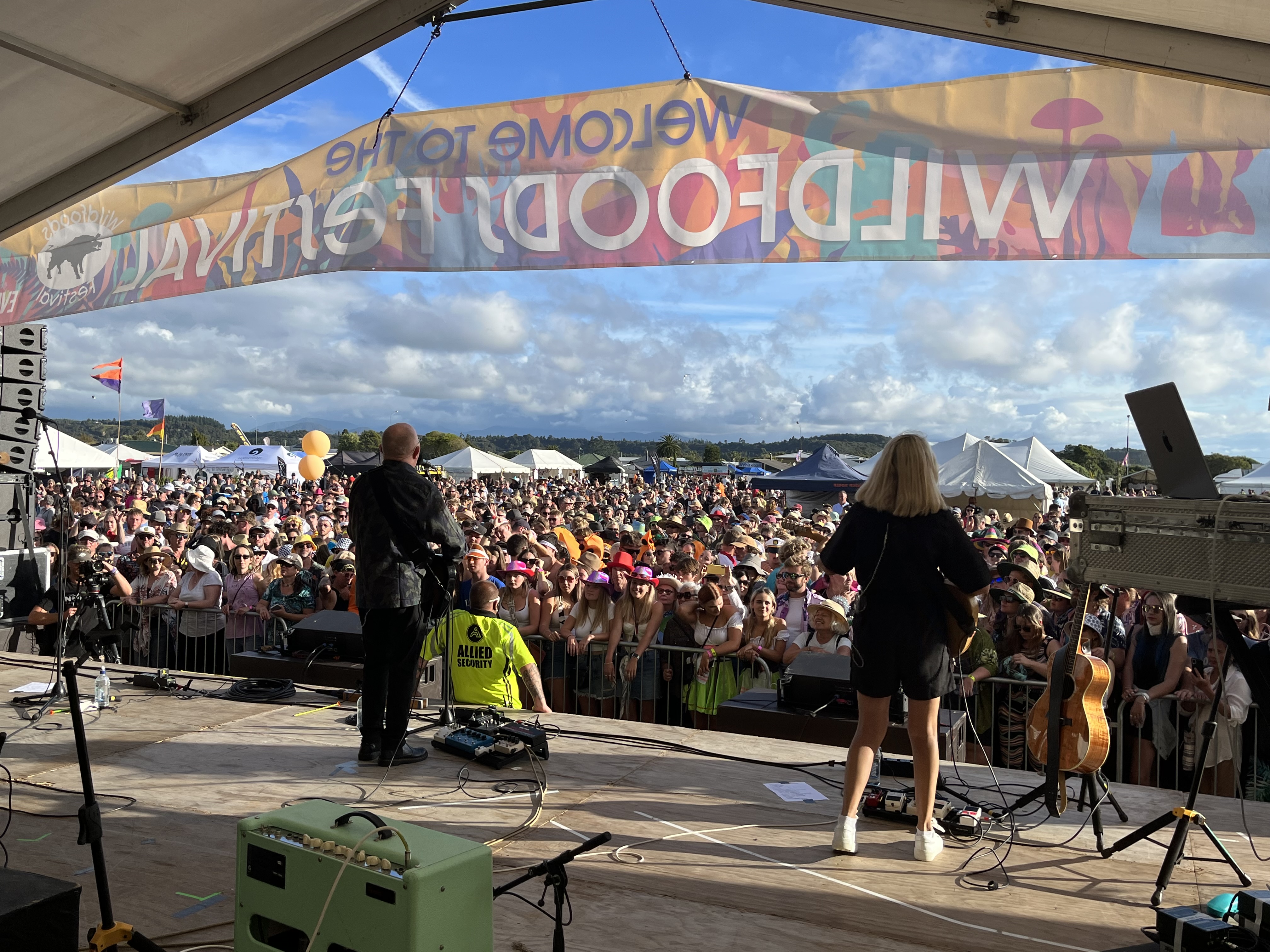 Headliner Dave Dobbyn entertains the crowds during the 34th Wildfoods Festival