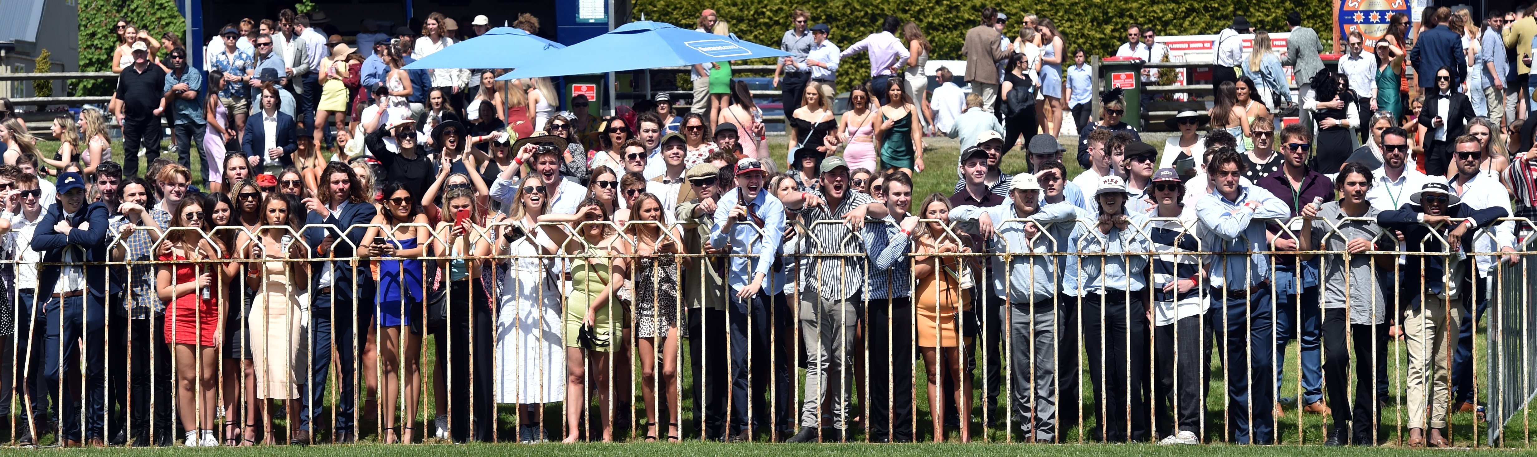 Race goers cheer on race 5 during the 2020 Melbourne Cup Race meeting at Wingatui yesterday. Photo: Peter McIntosh Race goers cheer on race 5 during the 2020 Melbourne Cup Race meeting at Wingatui yesterday. Photo: Peter McIntosh