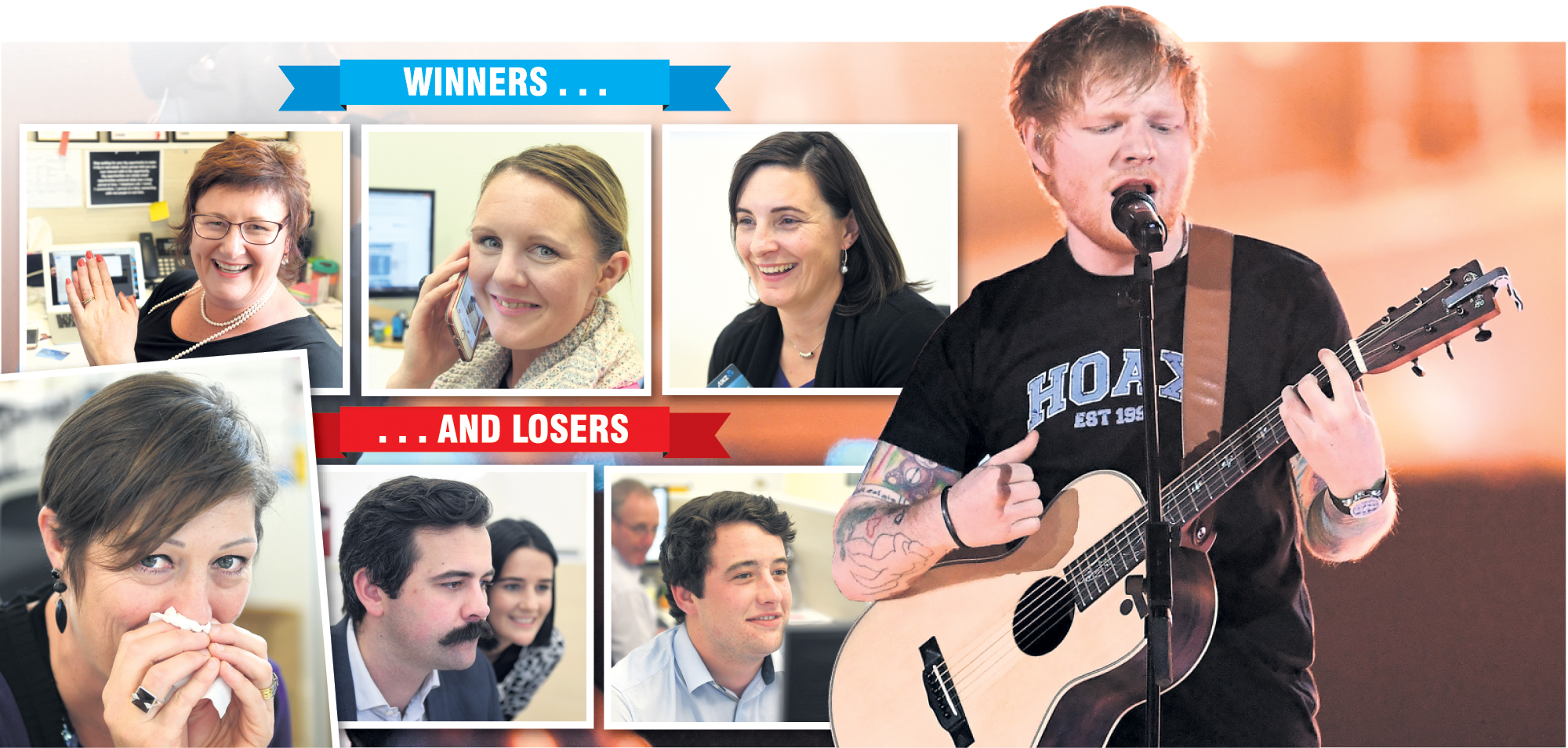 LJ Hooker staff experience the highs and lows of attempting tobuy Ed Sheeran tickets (clockwise...