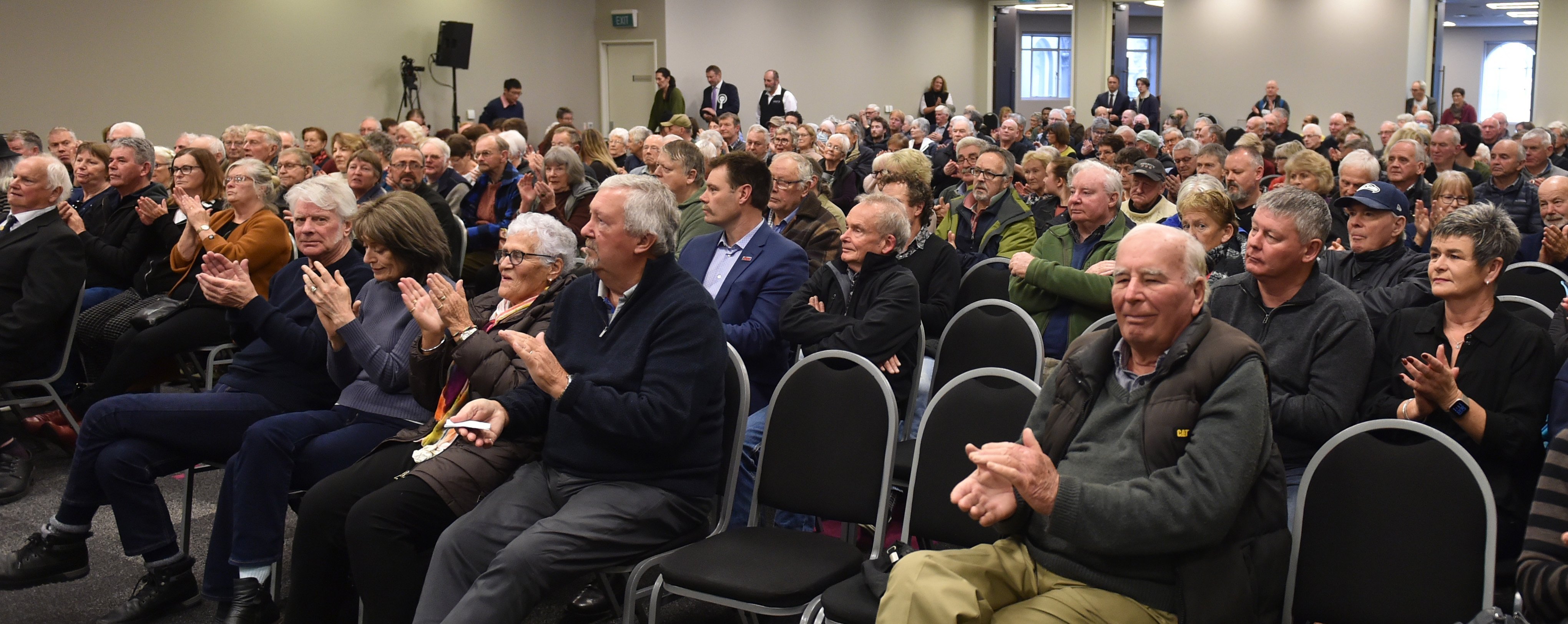 The audience at New Zealand First’s Dunedin meeting, minus an ODT reporter out of shot on the...