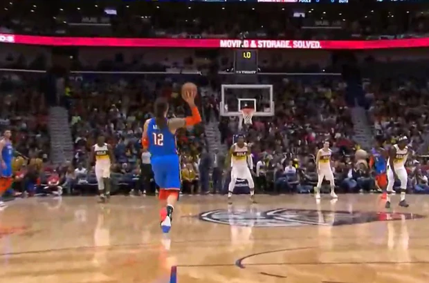 Somehow, Steven Adams managed to sink a three from this position. Photo: via NZ Herald